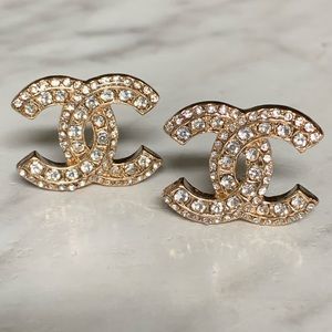 Authentic Chanel Gold + Crystal Earrings